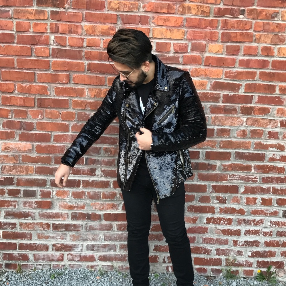 Glamorous Black Sequin Leather Jacket